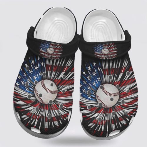 Baseball Ball Falls USA Flag Player Shoes Batter Girl Crocs – Wonderful Christmas Clog Shoes