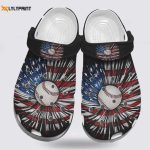 Baseball Ball Falls USA Flag Player Shoes Batter Girl Crocs – Wonderful Christmas Clog Shoes
