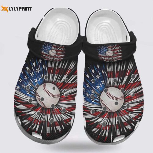Baseball Ball Falls USA Flag Player Shoes Batter Girl Crocs – Wonderful Christmas Clog Shoes