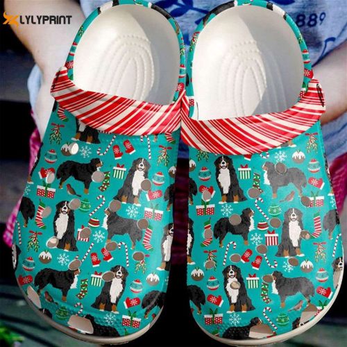 Stylish Bernese Mountain Christmas Pattern Crocs – Unisex Crocband Clog Shoes