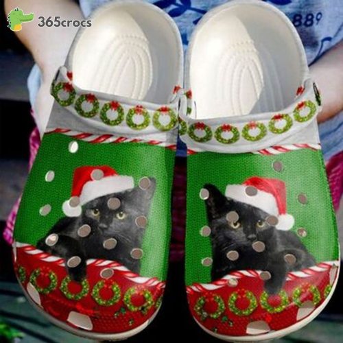 Black Cat Christmas Hat: Merry Christmas For Cat Lovers Crocs Clog Shoes
