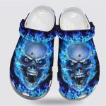 Blue Fire Skull Shoes: Spooky Halloween & Christmas Crocs Clogs