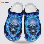 Blue Fire Skull Shoes: Spooky Halloween & Christmas Crocs Clogs