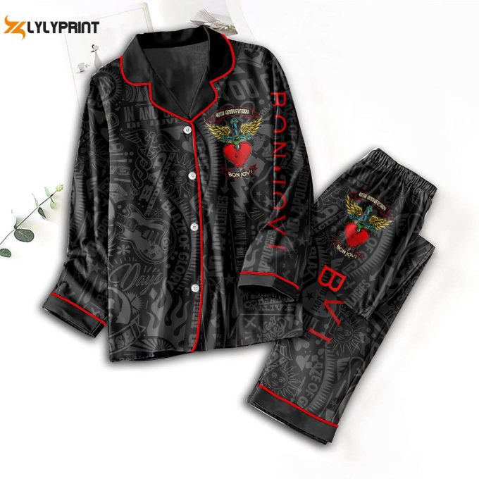 Stylish Bon Jovi Button Down Pajamas Set – Perfect Women S Christmas Gift