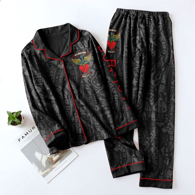 Stylish Bon Jovi Button Down Pajamas Set – Perfect Women S Christmas Gift