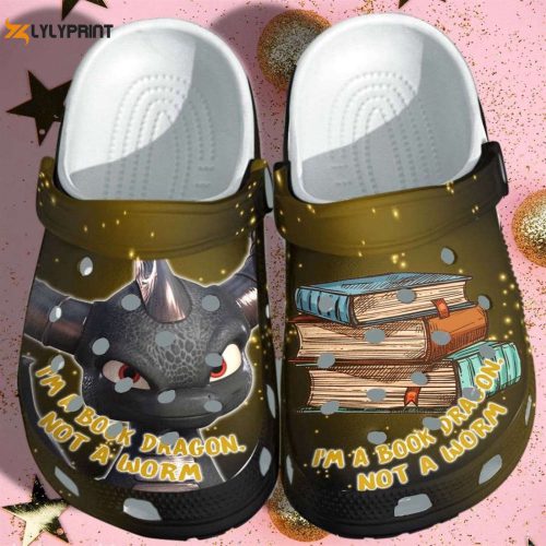 Gift Book Lovers: Dragon Book Worm Crocs Shoes – Perfect Christmas Clogs for Men & Women