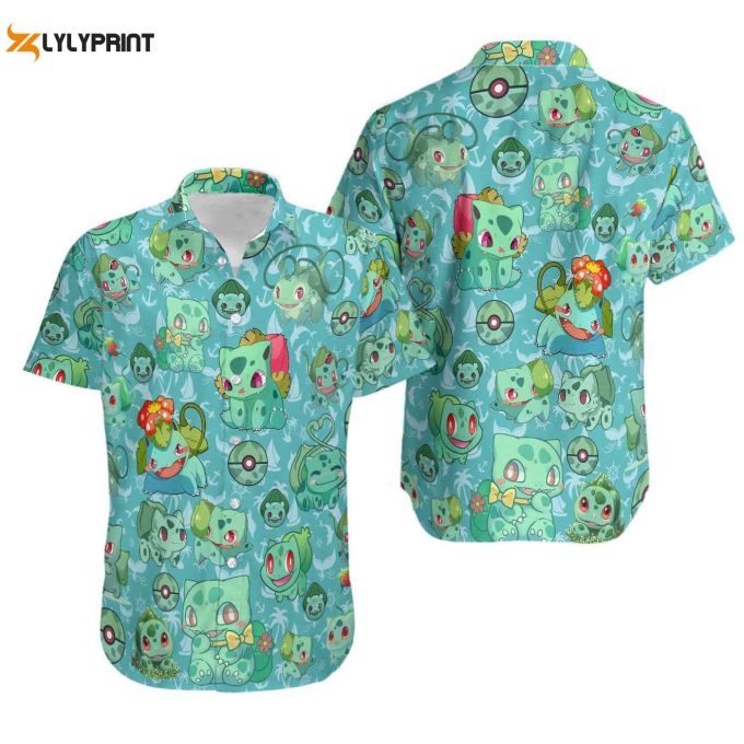 Bulbasaur Pattern Hawaiian Shirt – Tropical Birthday Summer Gift