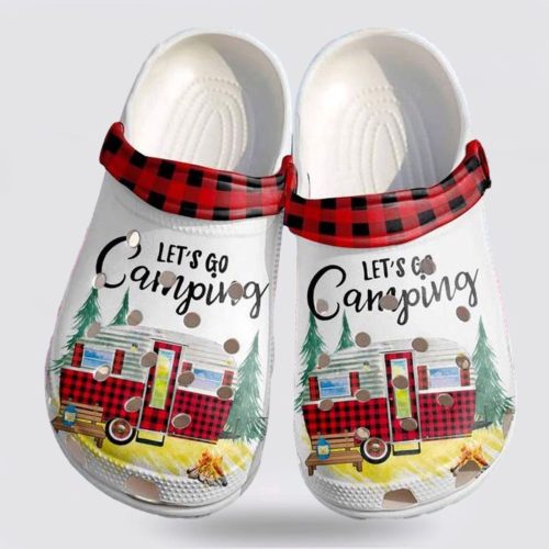 Camping Red Gingham Shoes: Get Inspired with Lets Go Camping Crocs – Funny Christmas Clog Shoes