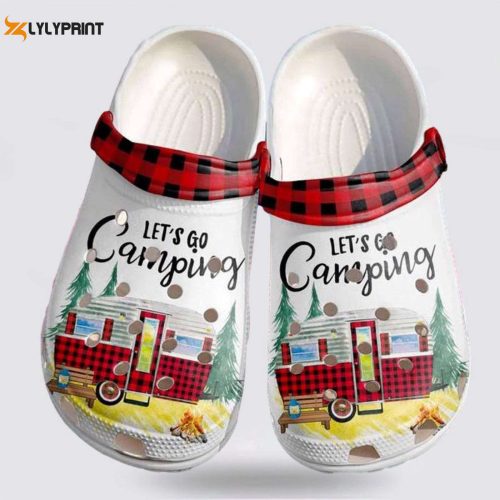 Camping Red Gingham Shoes: Get Inspired with Lets Go Camping Crocs – Funny Christmas Clog Shoes