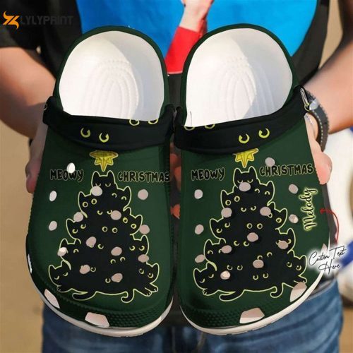Custom Cat Merry Christmas Crocs Shoes – Personalized Classic Clogs for Festive Fun!