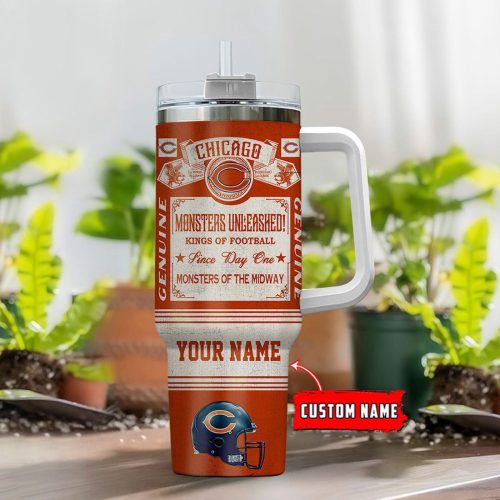 Chicago Bears NFL Vintage King of Football Custom Name 40oz Stanley Tumbler – Perfect Gift for Fans!