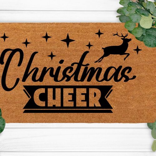 Christmas Cheer Funny Doormat: Personalized Last Name Rug for New Homeowners Perfect Present for Him & Her – Custom Birthday Gift