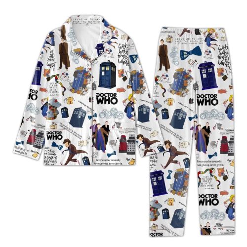 Get Festive with Christmas Doctor Who Pajamas Set – Tardis TV Movie & Police Box Design Perfect for Family Pajama Parties!