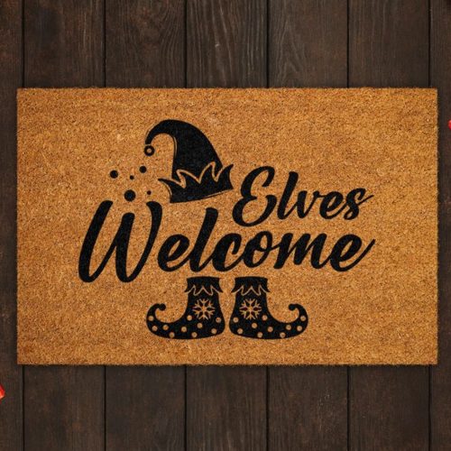 Elves Welcome Coir Door Mat: Festive Christmas Doormat for Front Doors Outdoor Fun – Get Yours Now!