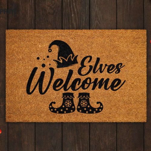 Elves Welcome Coir Door Mat: Festive Christmas Doormat for Front Doors Outdoor Fun - Get Yours Now!