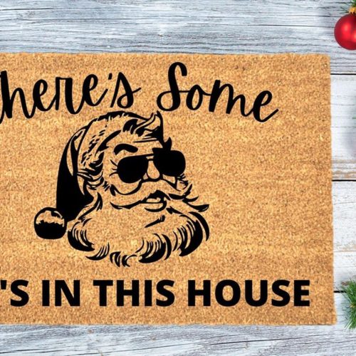 Cheeky Christmas Doormat: Santa & Funny There’s Some Hos in This House Design
