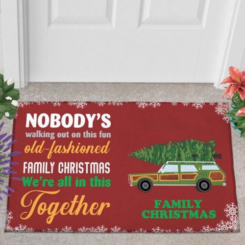 Festive Christmas Green Truck Doormat: Funny Housewarming Gift Idea for Holiday Home Decor