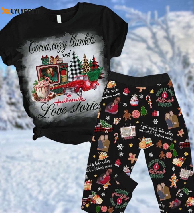 Cozy Christmas Hallmark Love Stories Pajamas – Movies Tshirt Pants Set Hot Cocoa Blanket Pj &Amp;Amp; More!