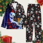 Christmas Jack Skellington Pajamas Set: Nightmare Before Christmas Movie Skeleton Santa Hat Pj Set for Women – Disney Movie Holiday Pajamas