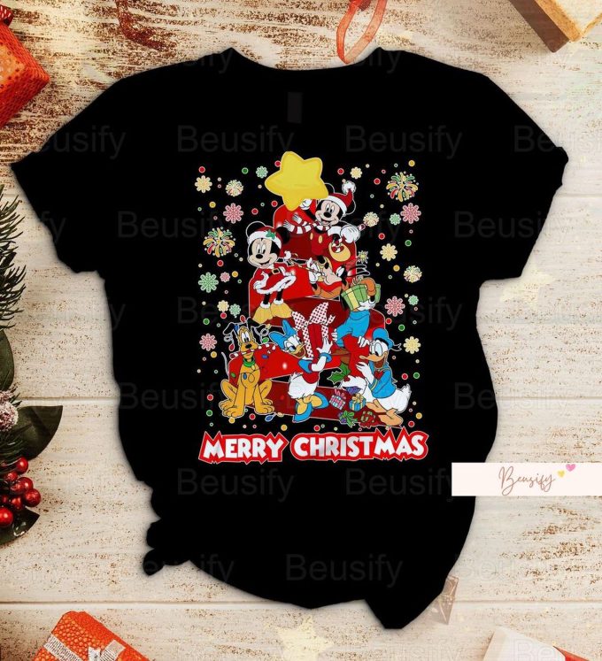 Cheerful Mickey Christmas Pajama Set: Festive T-Shirt &Amp; Pants