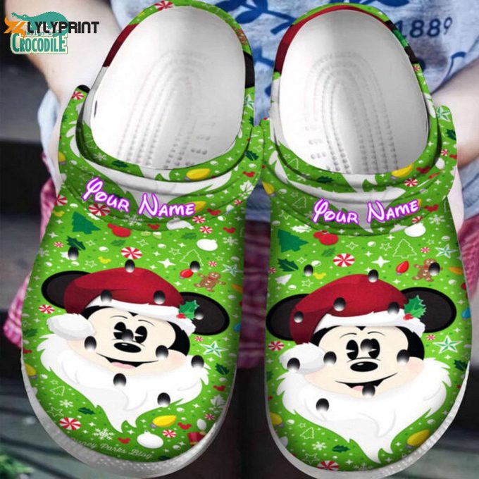 Get Festive With Christmas Santa Mickey Mouse Green Clogs – Perfect For Kids &Amp;Amp; Adults!