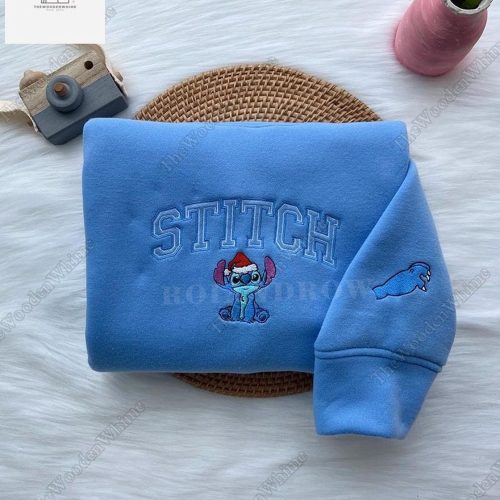 Disney Stitch Christmas Sweatshirt: Festive Stitch and Angel Embroidery Couple Hoodie & Lilo Shirt