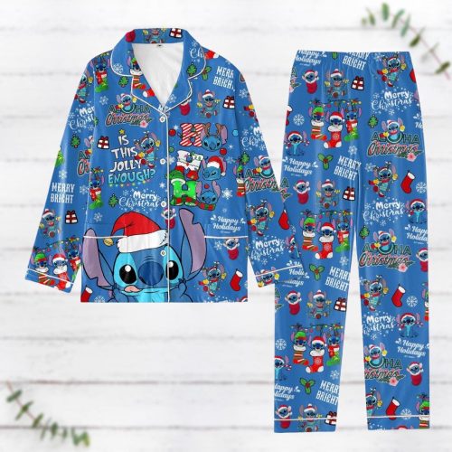 Christmas Stitch Ohana Pajamas Set – Ho Ho Ho Matching PJs Lilo Stitch Disney Cartoon Movie