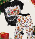 Christmas Winnie The Pooh Pajamas Set: Pooh & Friends T-Shirt Pants with Disney Cartoon Santa Hats – Xmas Movie PJ Set