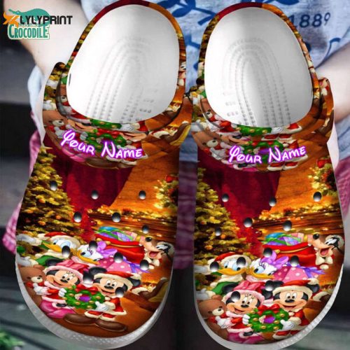 Custom Name Brillian Christmas Mickey And Friends Clogs – Perfect for Kids & Adults!