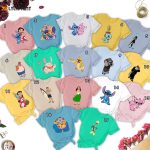 Custom Name Lilo and Stitch All Characters Group T-Shirt – Funny Angel Family Matching Shirt – Cute Stitch and Friends Vacation Shirt