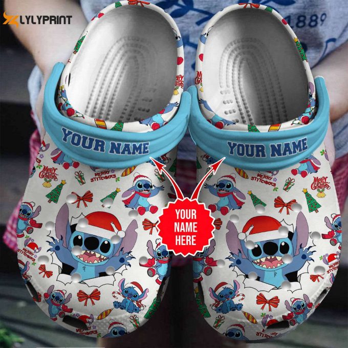 Personalized Happy Stitch Christmas Hat: White &Amp;Amp; Blue Clogs For Kids &Amp;Amp; Adults