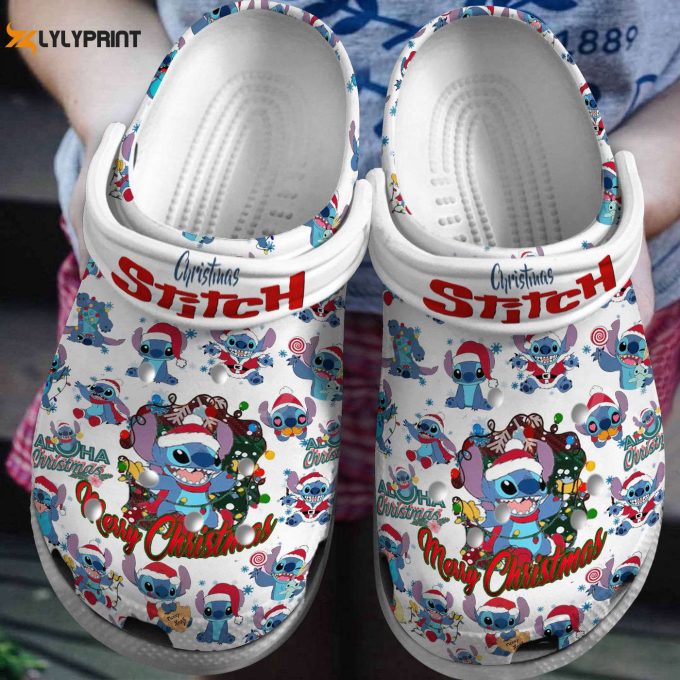 Merry Alone Christmas Stitch White Clogs For Kids &Amp;Amp; Adults – Customizable Name; Festive &Amp;Amp; Comfy!