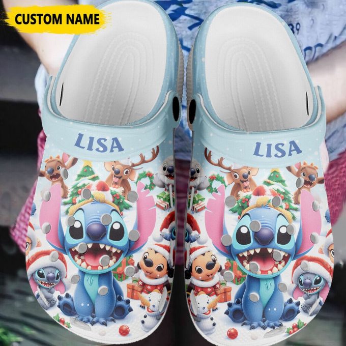 Merry Christmas Stitch And Friends Clogs – Custom Name For Kids &Amp; Adults