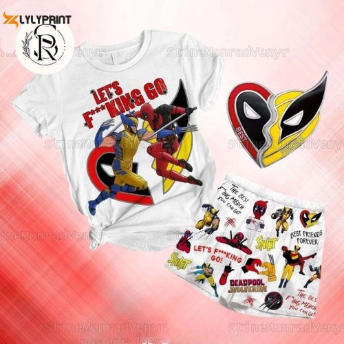 Deadpool Wolverine T-Shirt Pants Set: Marvel Pajamas Superhero Best Friends Shirt Shorts & Disney Movie Shorts for Women