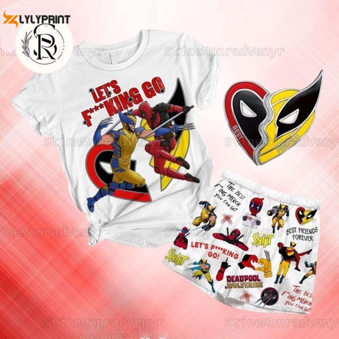 Deadpool Wolverine T-Shirt Pants Set: Marvel Pajamas Superhero Best Friends Shirt Shorts &Amp;Amp; Disney Movie Shorts For Women