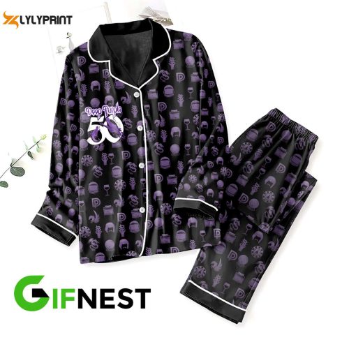 Stylish Deep Purple Button Down Pajamas Set – Perfect Gift for Women – Ideal Christmas Gift