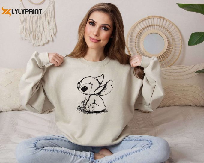 Disney Stitch Sketch Portrait Sweatshirt – Cute Lilo And Stitch Hoodie Matching Family Shirt For Disneyland &Amp;Amp; Disney World