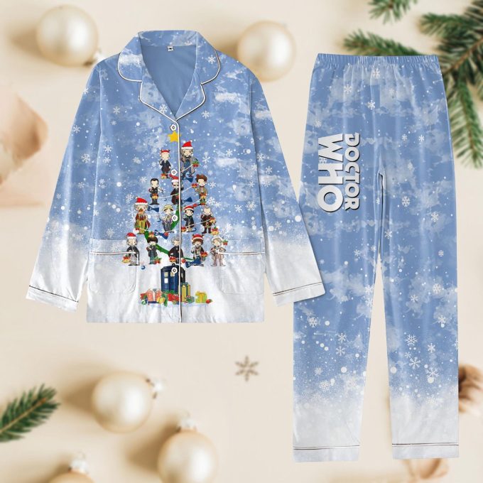 Doctor Who Christmas Pajamas Set – Tardis Police Box Holiday Pjs Tv Series Pj Set With Movie Character Santa Hat