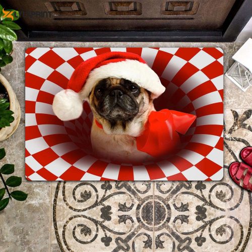 Christmas Pug Dog Lovers Doormat: Festive Welcome Mat Housewarming Gift & Front Door Decor