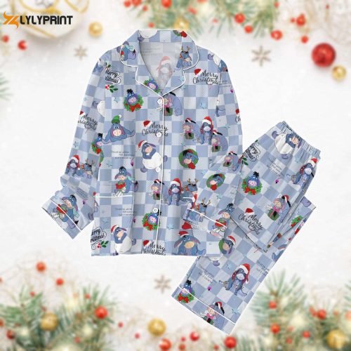 Christmas Pajamas Set: Eeyore & Winnie the Pooh Disney Santa Hat PJ Set – Perfect for Cartoon Movie Xmas Pajamas Family