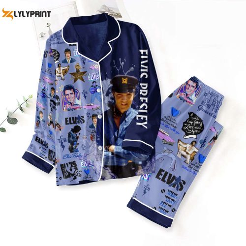 Elvis Presley Button Down Pajamas Set – Perfect Women s Gift for Christmas