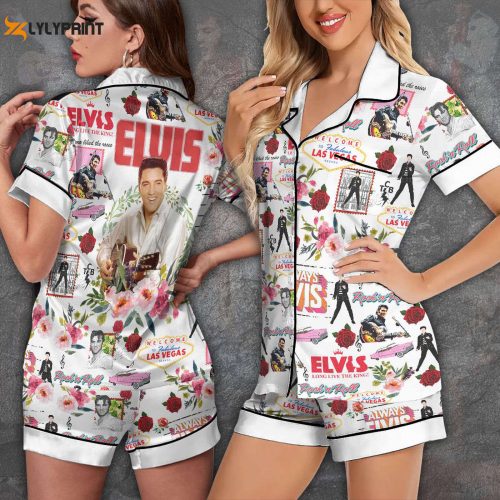 Elvis Presley Imitation Silk Pajama Set – Short Sleeve Gift for Women – Perfect Christmas Gift!