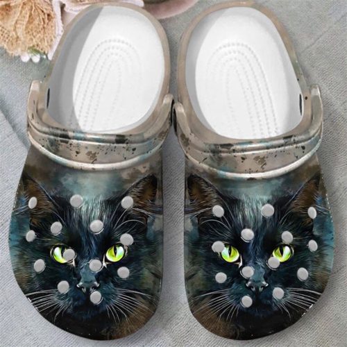 Stylish Face Of Black Cat Shoes: Crocs Clogs for Kids – Perfect Birthday & Christmas Gifts