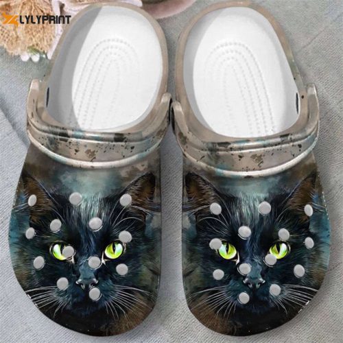 Stylish Face Of Black Cat Shoes: Crocs Clogs for Kids – Perfect Birthday & Christmas Gifts