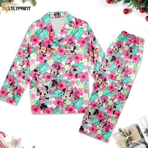 Floral Minnie Mouse Pajamas Women Set – Mickey Cartoon Shirt Magic Kingdom Trip Gift