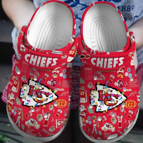 Christmas Crocband Clogs: Comfortable Kansas City Chiefs NFL Footwear for Men Women & Kids