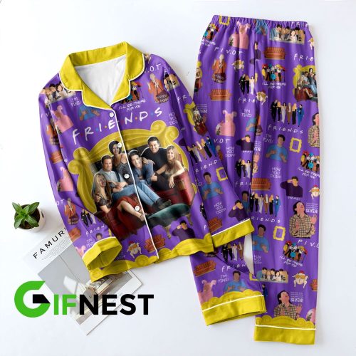 Cozy Friends Button Down Pajamas Set – Perfect Women s Gift for Christmas