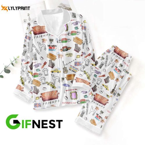 Stylish Friends Button Down Pajamas Set – Perfect Women s Gift for Christmas