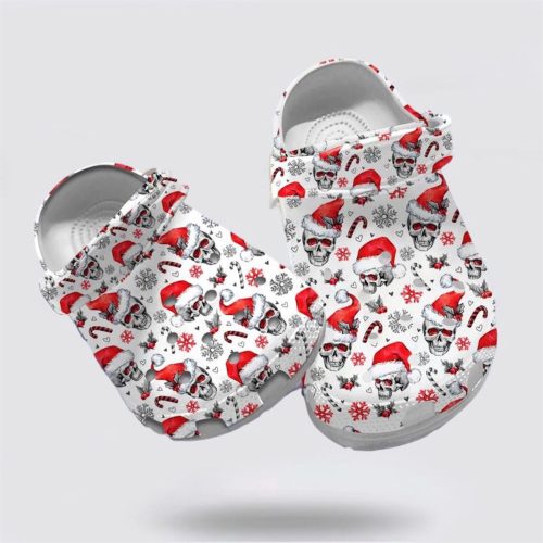 Funny Skull Christmas Hat Crocs-Shoes: Festive Candys & Snowflakes for Skull Lovers