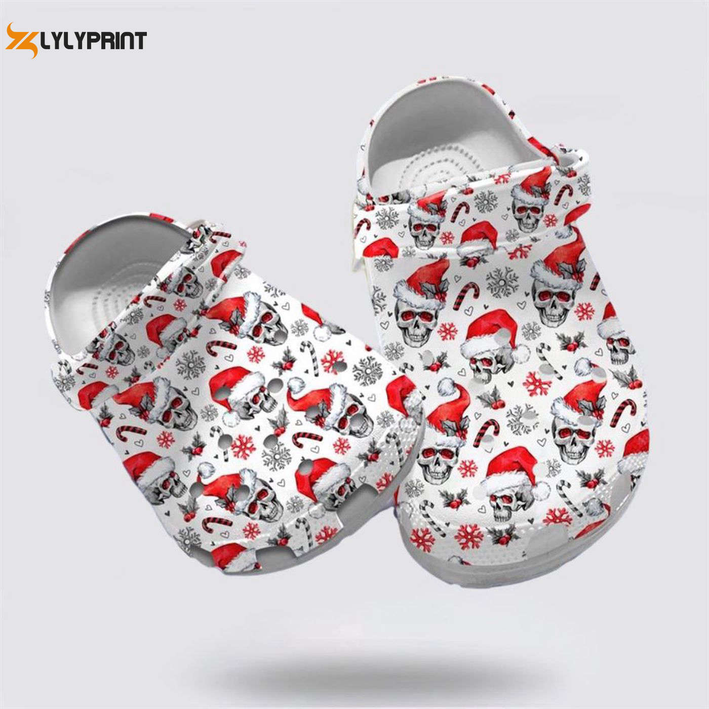 Funny Skull Christmas Hat Crocs-Shoes: Festive Candys & Snowflakes for Skull Lovers Funny Skull Christmas Hat Crocs-Shoes: Festive Candys & Snowflakes for Skull Lovers